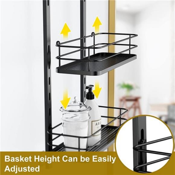 5 Tier Over the Shower Door Caddy, Adjustable Rustproof Shower Organizer, Black - Picture 11 of 14